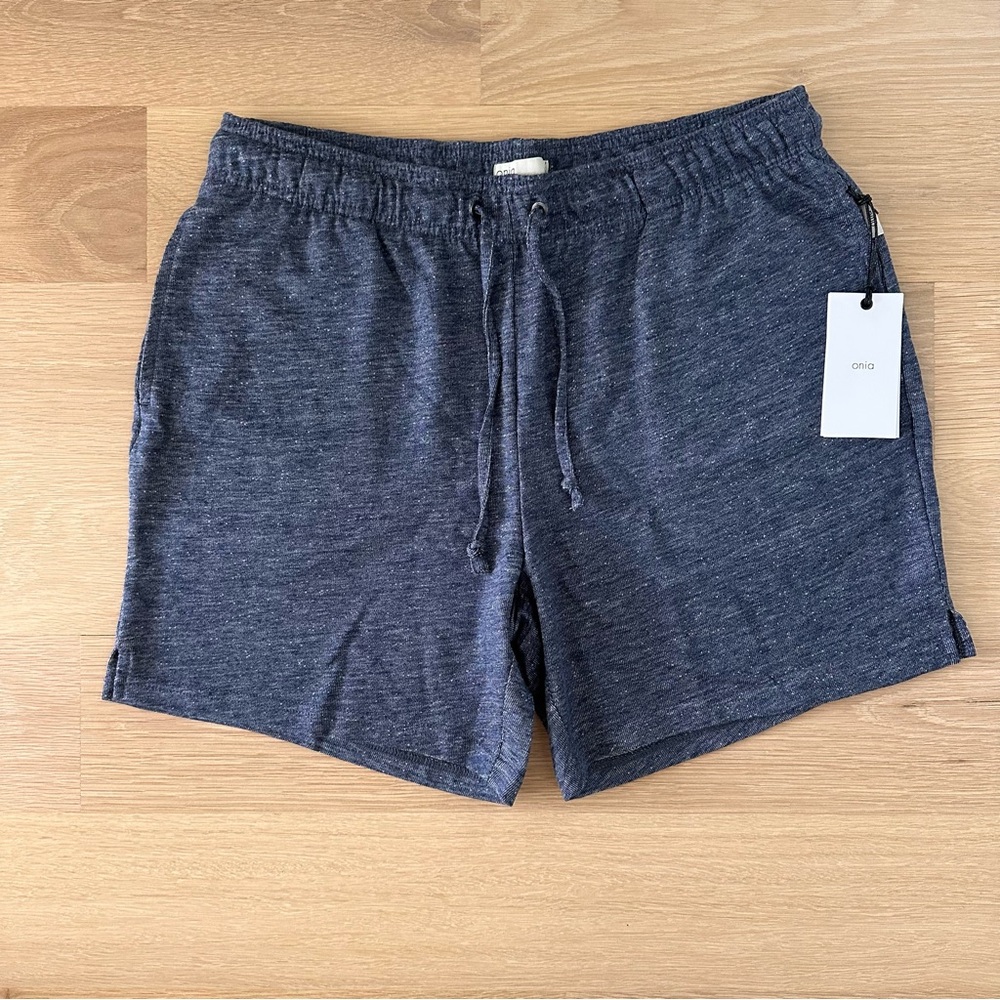 ONIA - MENS TERRY LINEN SHORTS 6"- HEATHER BLUE - SIZE LARGE